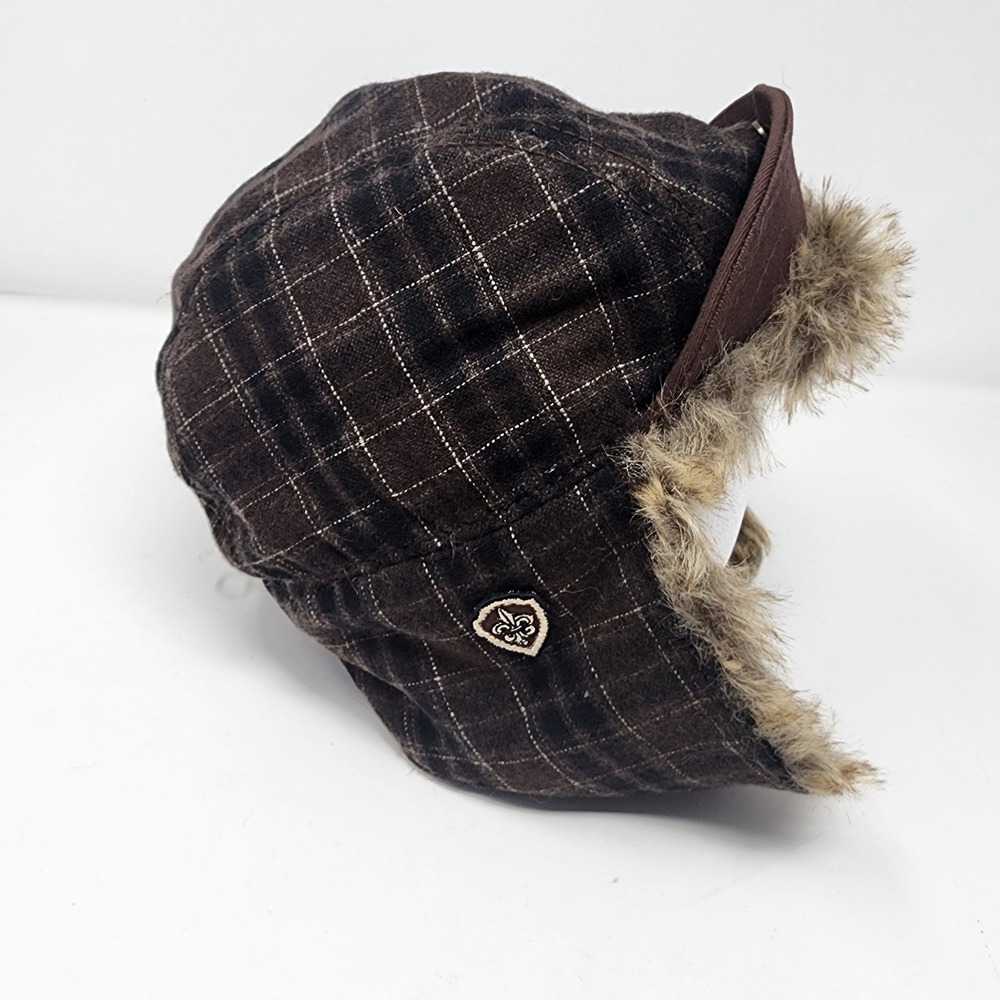 Unbranded Trapper Hat One Size Plaid Faux Fur Ear Flap Aviator Brown Mens